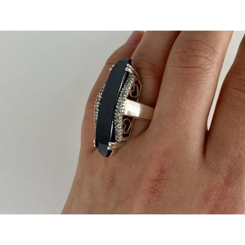 925 Sterling Silver Nephrite & Quartz Ring Size 8